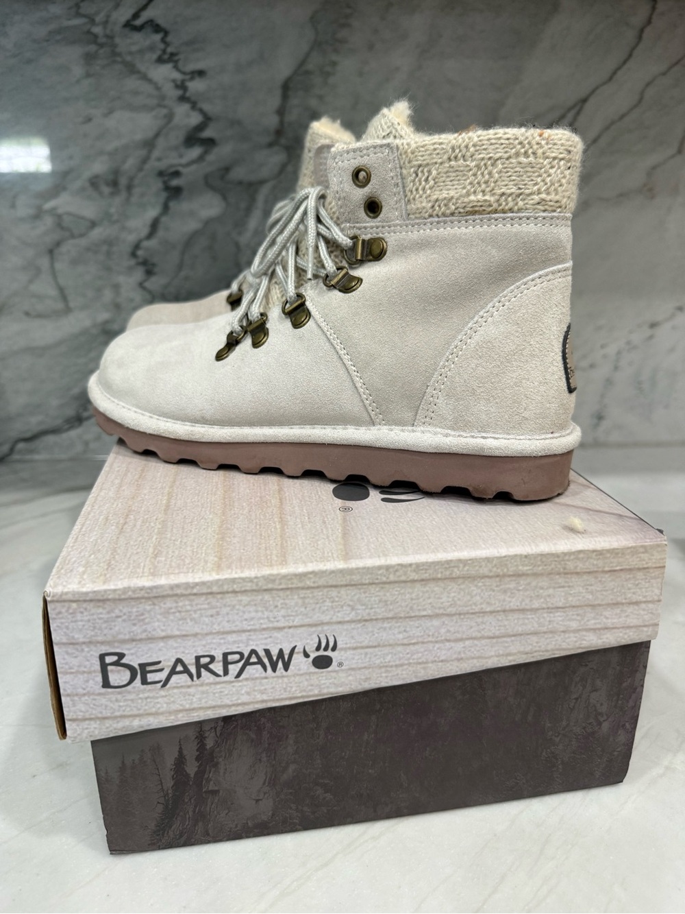 BearPaw Cream Suede Lace-Up Ankle Boot